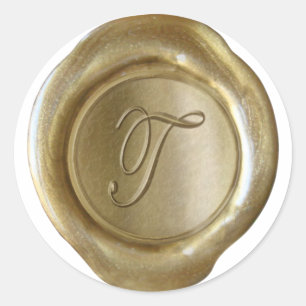 Sticker Rond Monogramme de cire - Or - Script T -