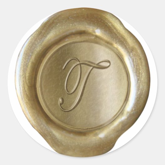 Sticker Rond Monogramme de cire - Or - Script T - (Devant)