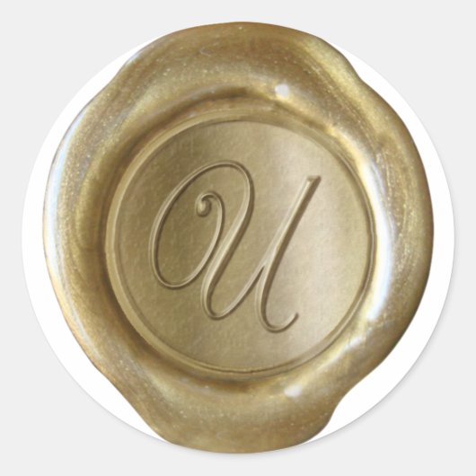 Sticker Rond Monogramme de cire - Or - Script U - (Devant)