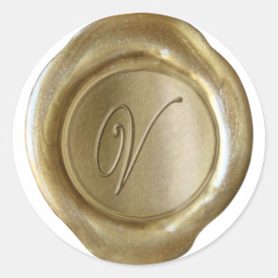 Sticker Rond Monogramme de cire - Or - Script V -