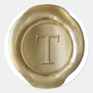 Sticker Rond Monogramme de cire - Or - Serif T -