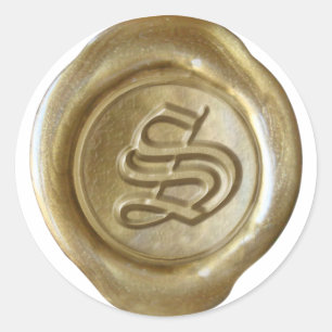 Sticker Rond Monogramme de cire - Or - Vieux anglais - Lettre S