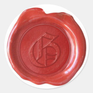 Sticker Rond Monogramme de cire - Rouge - Ancien Anglais - Lett