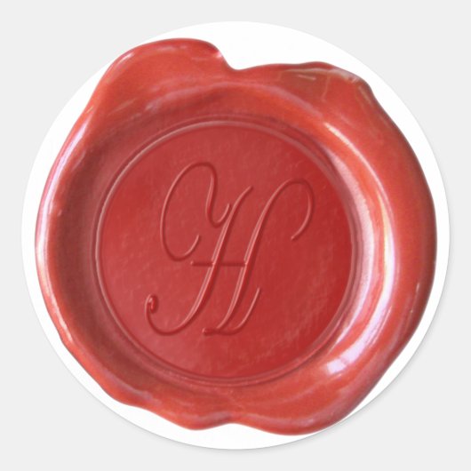 Sticker Rond Monogramme de cire - Rouge - Script H - (Devant)