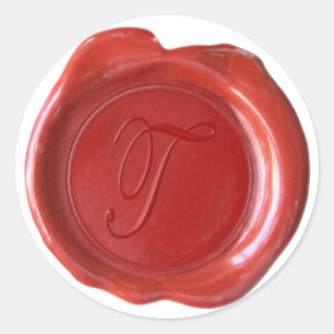 Sticker Rond Monogramme de cire - Rouge - Script T -