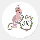 Sticker Rond Monogramme de Cockatoo rose Whimsical (Devant)