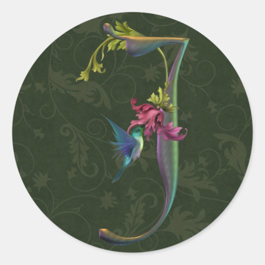 Sticker Rond Monogramme de colibri J (Devant)