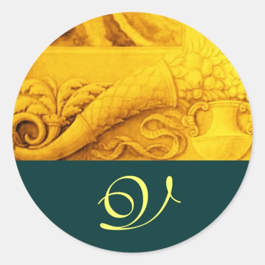 Sticker Rond MONOGRAMME DE CORNUCOPIE, vert jaune or clair (Devant)