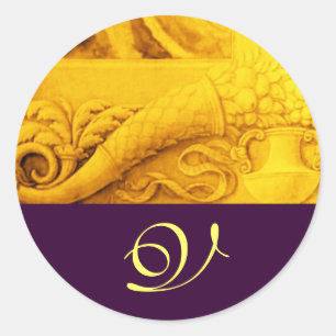 Sticker Rond MONOGRAMME DE CORNUCOPIE, violet jaune or clair