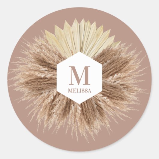 Sticker Rond Monogramme de couleurs neutres rustiques chaudes (Devant)