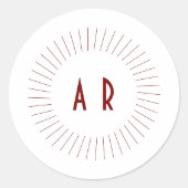 Sticker Rond Monogramme de couple rouge en cercle de lignes (Devant)