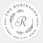 Sticker Rond Monogramme de couronne botanique rustique Adresse  (Devant)