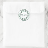 Sticker Rond Monogramme de couronne d'aquarelle Feuille verte (Sac)