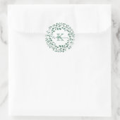 Sticker Rond Monogramme de couronne d'aquarelle Feuille verte (Sac)