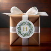 Sticker Rond Monogramme de couronne de Noël