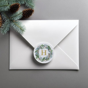 Sticker Rond Monogramme de couronne de Noël