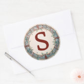 Sticker Rond Monogramme de couronne de Noël (Enveloppe)
