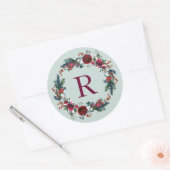 Sticker Rond Monogramme de couronne de Noël Floral (Enveloppe)