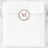 Sticker Rond Monogramme de Couronne de Noël Rustique Blanc (Sac)