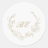 Sticker Rond Monogramme de couronne d'or Mariage élégant (Devant)