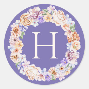 Sticker Rond Monogramme de couronne florale Pastel Spring