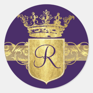 Sticker Rond Monogramme de couronne, tons d'or