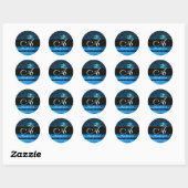 STICKER ROND MONOGRAMME DE DAMASK EN SAPHIRE NOIR ET BLEU, (Feuille)