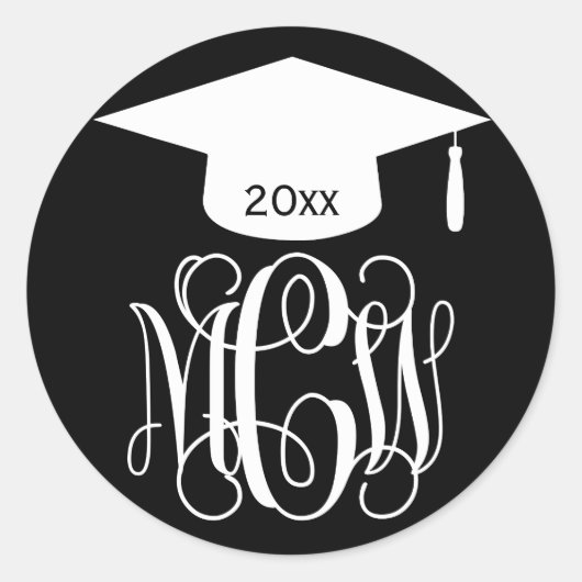 Sticker Rond Monogramme de diplôme en écriture cursive noir et (Devant)