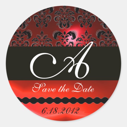 STICKER ROND MONOGRAMME DE DOMMASQUES DE RUBAN NOIR ET ROUGE, (Devant)