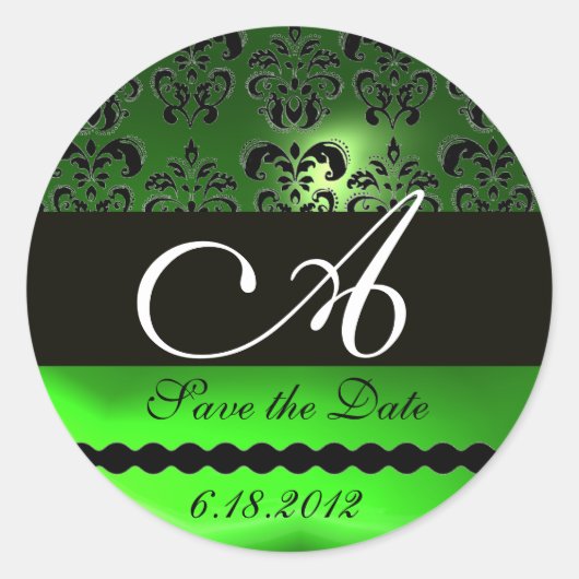 STICKER ROND MONOGRAMME DE DOMMASQUES ÉMERAUDES NOIR ET VERT, (Devant)