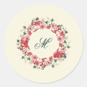 Sticker Rond monogramme de famille botanique de Noël classique