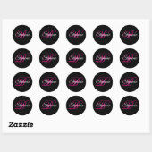 Sticker Rond Monogramme de fantaisie en noir blanc et rose vif (Feuille)