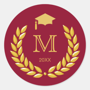 Sticker Rond Monogramme de fin d'études en or Laurier sur Marro