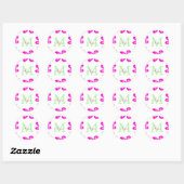 Sticker Rond monogramme de fleur rose ajouter nom lettre feuill (Feuille)