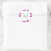 Sticker Rond monogramme de fleur rose ajouter nom lettre feuill (Sac)