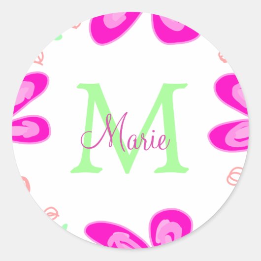 Sticker Rond monogramme de fleur rose ajouter nom lettre feuill (Devant)