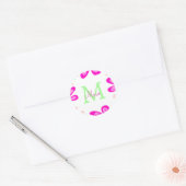Sticker Rond monogramme de fleur rose ajouter nom lettre feuill (Enveloppe)