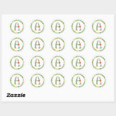 Sticker Rond Monogramme de fleur Whimsical Rustique (A) (Feuille)