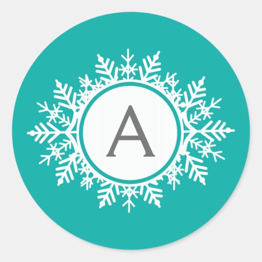 Sticker Rond Monogramme de flocon blanc orange sur Turquoise cl (Devant)