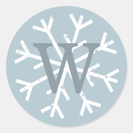 Sticker Rond Monogramme de flocon de neige bleu moderne (Devant)