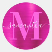 Sticker Rond Monogramme de foil rose vif (Devant)