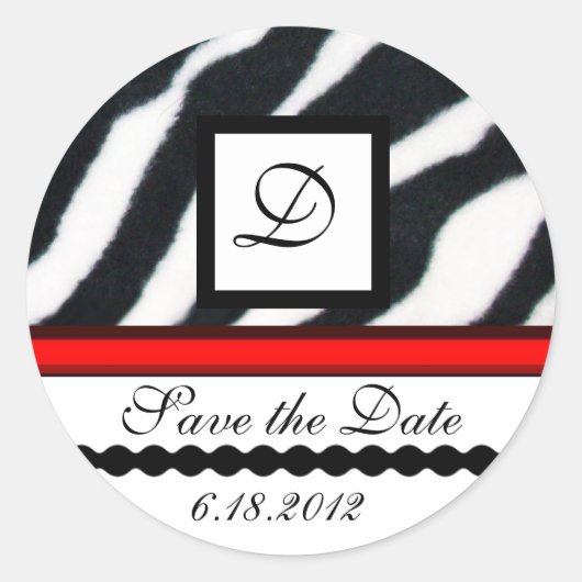 Sticker Rond MONOGRAMME DE FOURRURE ZEBRA BLANC ROUGE, Enregist (Devant)