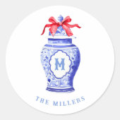 Sticker Rond Monogramme de gingembre | Bow rouge (Devant)