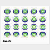 Sticker Rond Monogramme De Grandes Vertes Et Bleues Modernes (Feuille)
