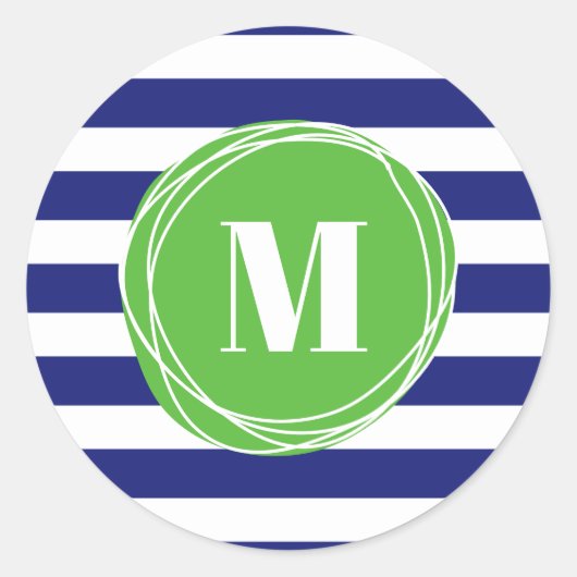 Sticker Rond Monogramme De Grandes Vertes Et Bleues Modernes (Devant)