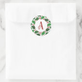 Sticker Rond Monogramme de houx joyeux rouge et vert (Sac)