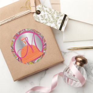 Sticker Rond Monogramme de jupe vintage de fille Orange Hoop