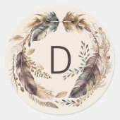 Sticker Rond Monogramme de la couronne de plume Boho (Devant)
