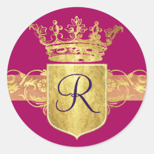 Sticker Rond Monogramme de la Couronne, tons or