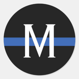 Sticker Rond Monogramme de la ligne bleue mince de la police